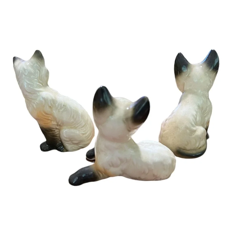 House Of Global 3 Blue Eyed Siamese Cat Figurines Bone China